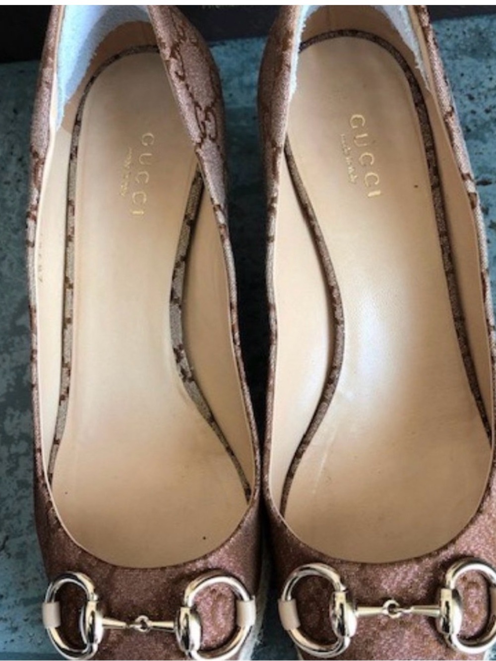 Gucci Metallic Bronze Horsebit Ballet Flats